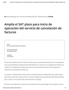 Amplía el SAT plazo para inicio de operación del servicio de cancelación de facturas